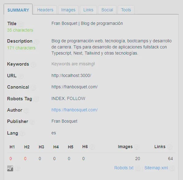 Resultado de SEO Meta tras cambiar la meta información