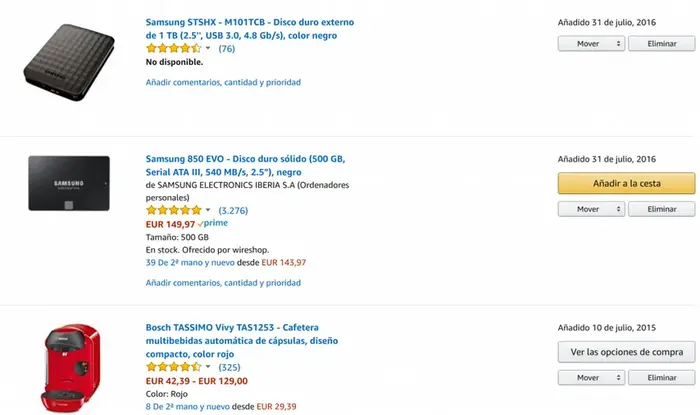 Mi lista de deseos en amazon, sin actualizar desde hace un año ¡Ni siquiera quiero esas cosas ya!